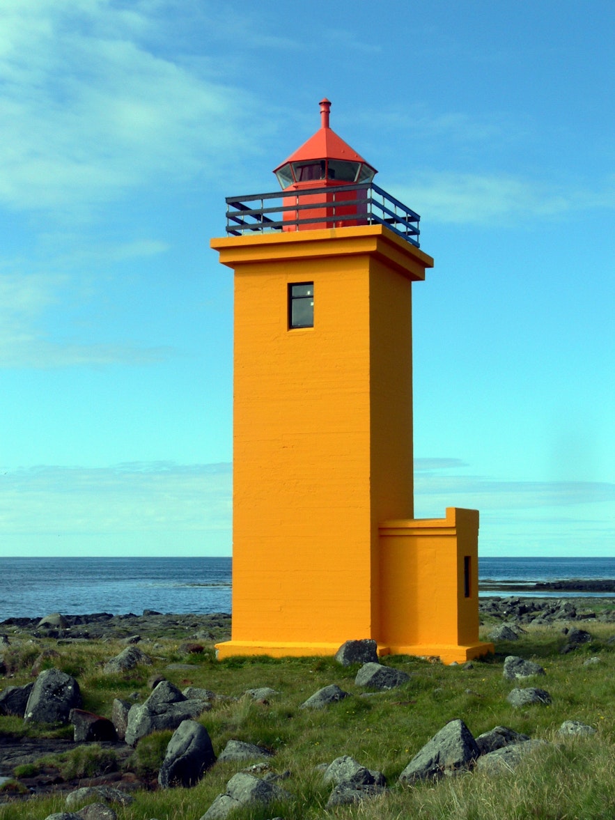 Stafnesviti lighthouse is a popular photo stop in Reykjanes.