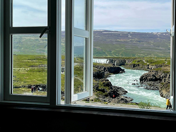 A gorgeous river view from a room at Hotel Godafoss in North Iceland.