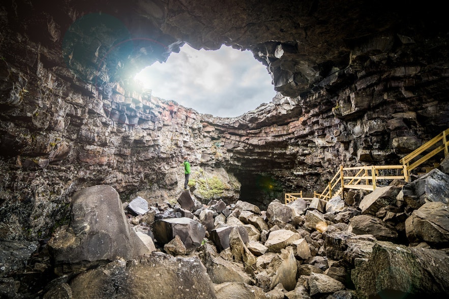 Vidgelmir is an impressively large lava cave.