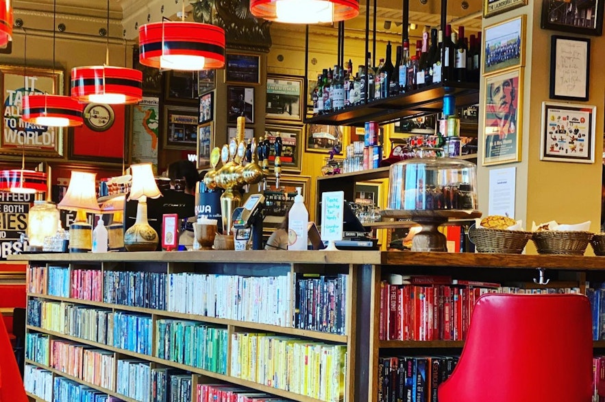 The book bar at the Laundromat Café in Reykjavik