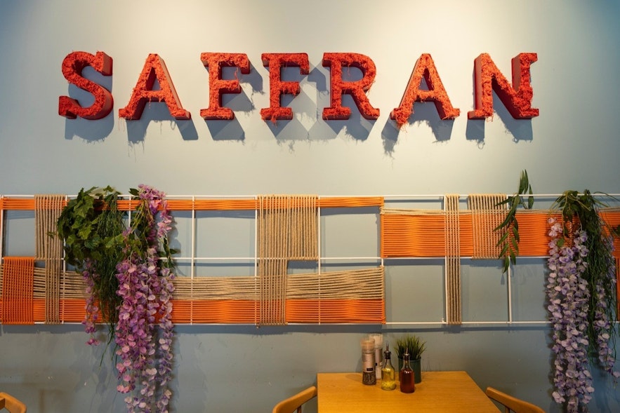 Photo showing the logo of Saffran inside one of their locations in Reykjavik