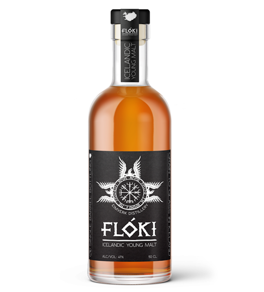 Flóki威士忌的瓶子上装饰着Hrafna-Flóki的三只乌鸦。