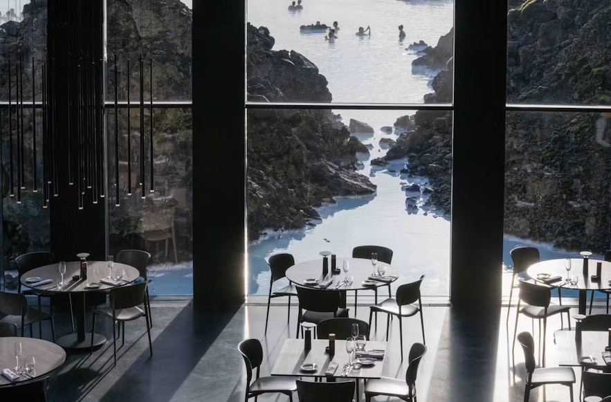 Lava Restaurant at the Blue Lagoon with beautiful view of the blue water