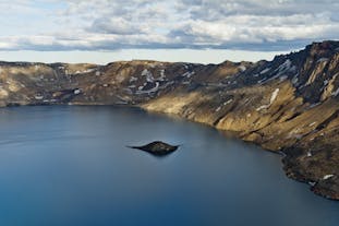 A close look of Askja caldera's deep-blue lake.