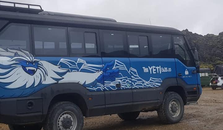 The reliable bus awaits for your scenic Landmannalaugar transfer.
