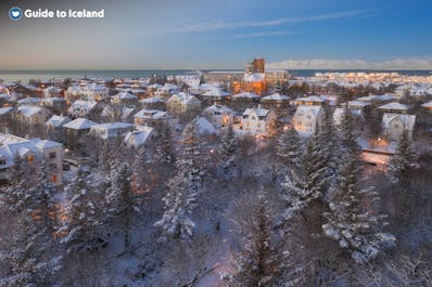 Reykjavik transforms into a snowy wonderland during winter.