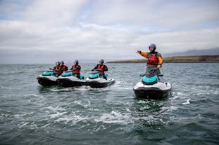 Feel the thrill of jet skiing through Reykjavik Bay's captivating waters on a guided two-hour tour.