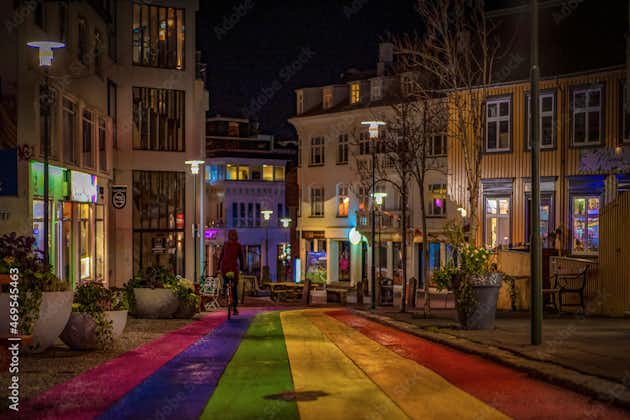 The brilliantly-colored rainbow street in Reykjavik.