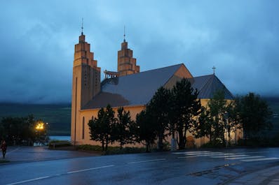 Akureyrarkirkja church lies in the coastal town of Akureyri in North Iceland.