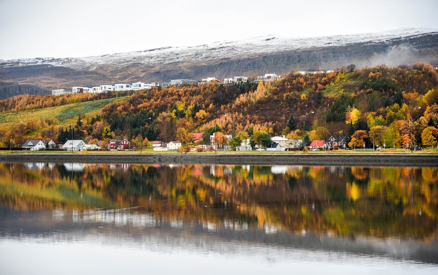Akureyri in North Iceland during autumn
