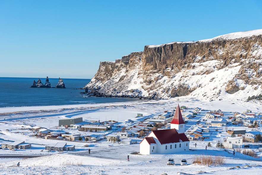 The village of Vik on the south coast of Iceland during winter