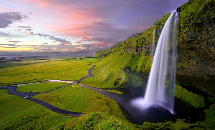 Seljalandsfoss waterfall on Iceland's south coast is a beautiful natural wonder