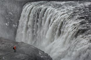Dettifoss waterfall in North Iceland boasts a powerful cascade.