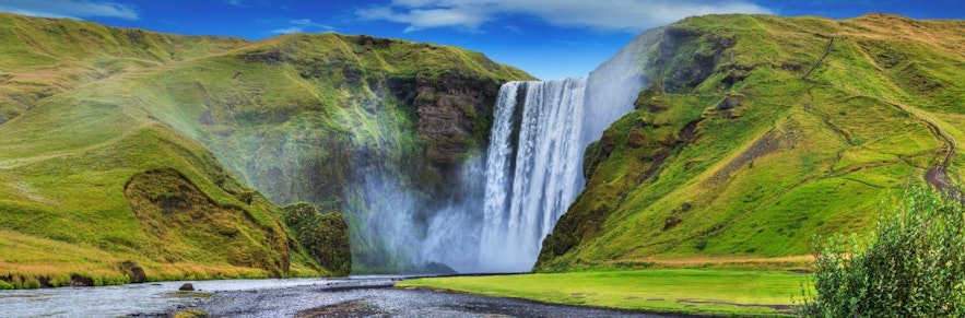 The famous Skogafoss waterfall can be seen from the Ring Road