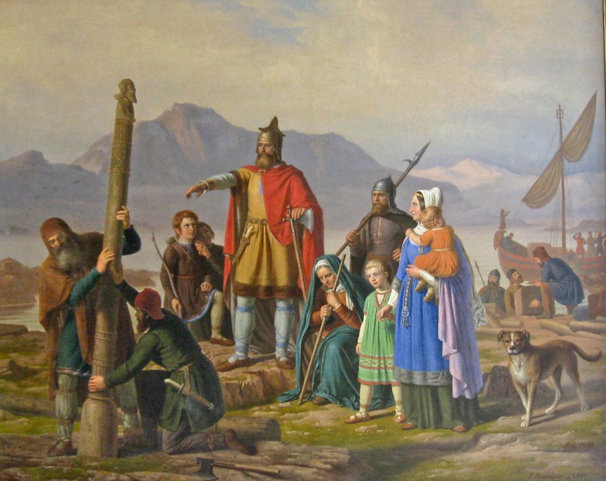 Ingolfur settles in Iceland. An 1850 painting by Danish artist 	 Johan Peter Raadsig. 