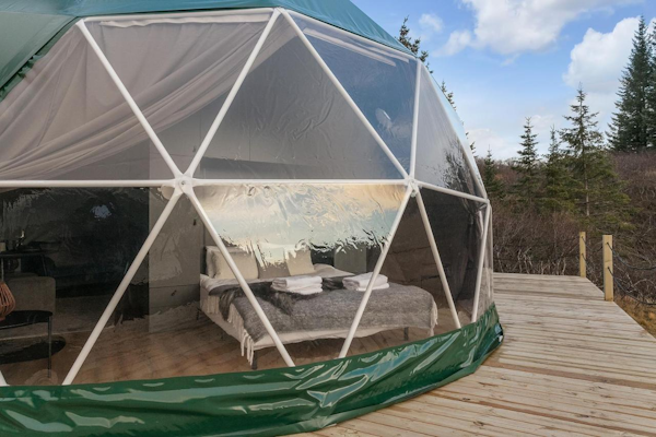 Golden Circle Domes has transparent sides with curtains for privacy.