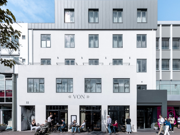 Hotel Von has a contemporary exterior easy to spot in Reykjavik's Laugavegur street.