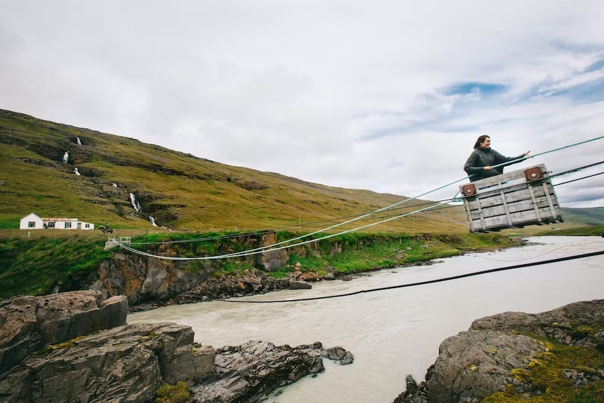 During hiking trips, you can gross a glacial river with a traditional cable car