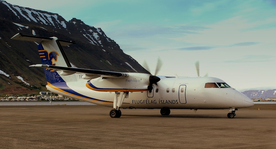 An airplane getting ready for takeoff at Isafjordur Airport.