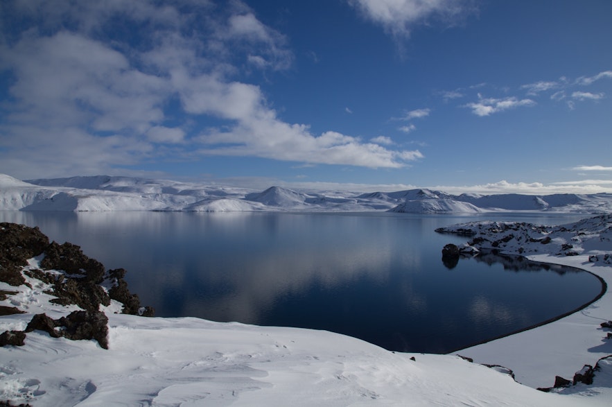 Kleifarvatn is a tranquil lake.