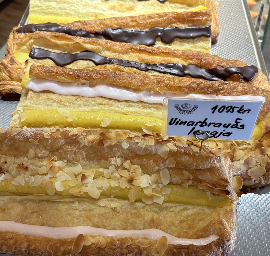 Vinarbraud is a delicious Icelandic pastry with custard and chocolate glaze
