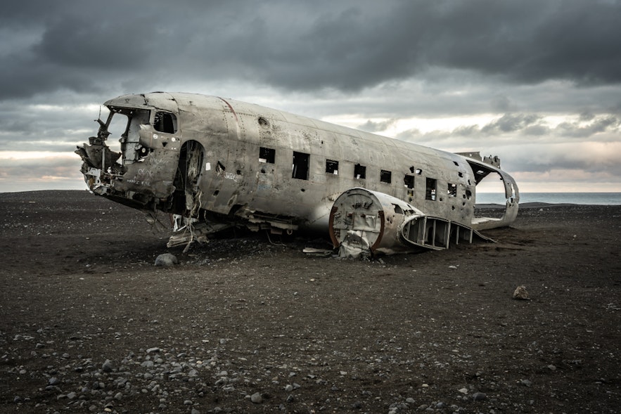 The crashed DC-3 plane wreck sits on Solheimasandur.