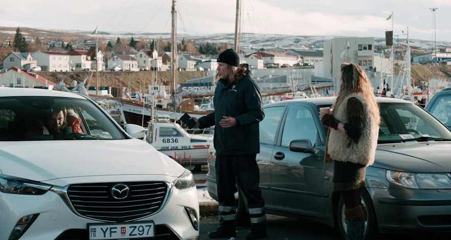 Will Ferrell's character working as a parking enforcement officer in Husavik, Iceland