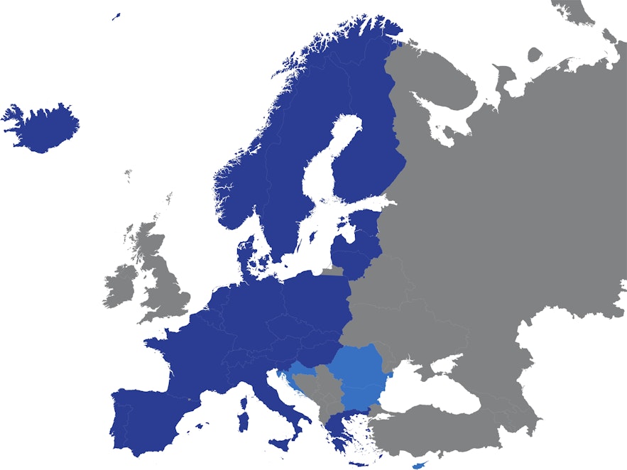 A map of the Schengen countries.