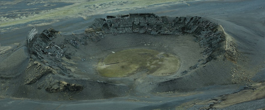 Hrossaborg crater as it appears in the movie Oblivion in Iceland