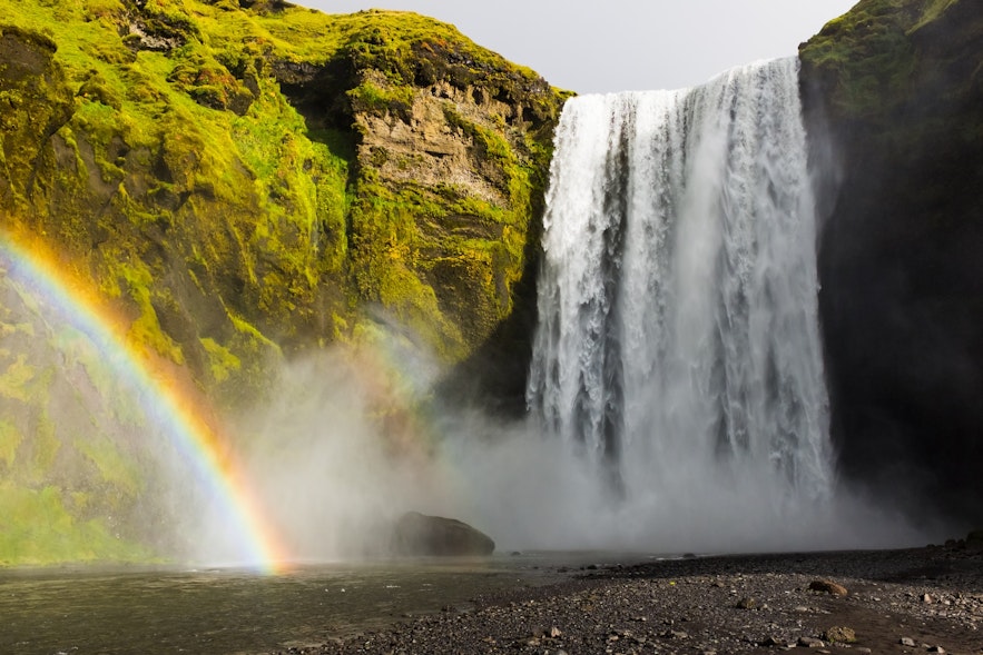 On sunny days you can see a rainbow in front of the Skogafoss waterfall