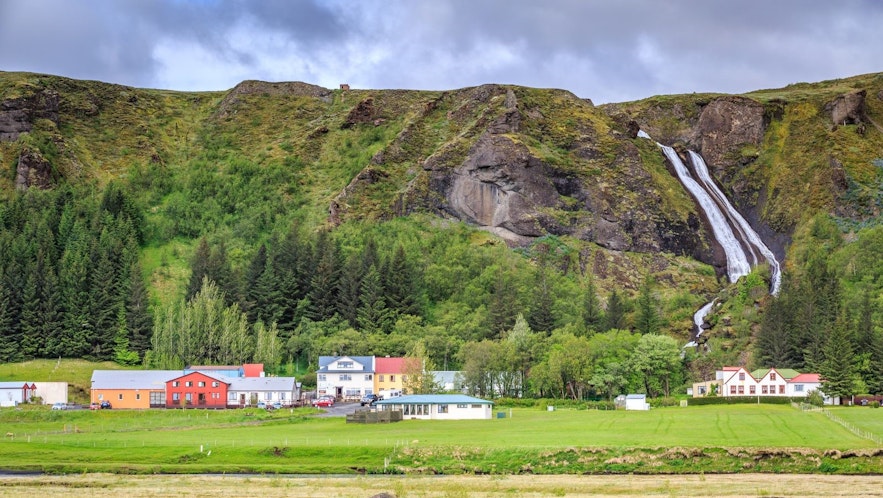 The Systrafoss waterfall is one of the first things you'll see in Kirkjubaejarklaustur