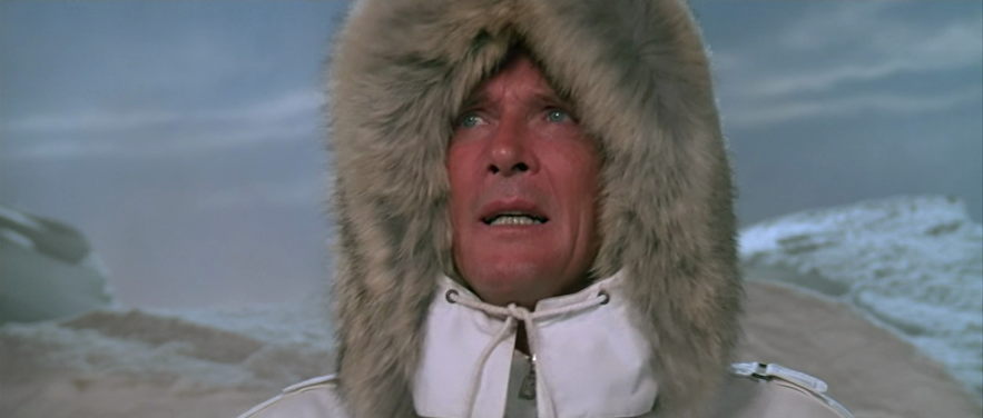 Roger Moore as James Bond in the movie A View to a Kill, where the opening scene was filmed in Iceland