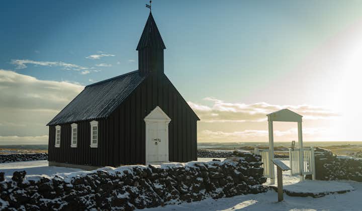 The contrast of the black Budir church on the Snaefellsnes Peninsula against its natural surroundings makes it an excellent photography subject.