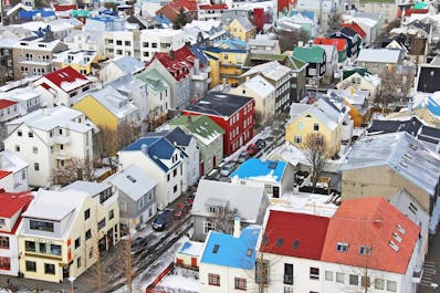 Reykjavik is lined with colorful streets and houses.