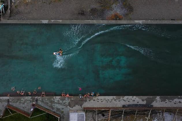 The Reykjaneslaug hot pool in the Westfjords is large enough for waterskiing activities.