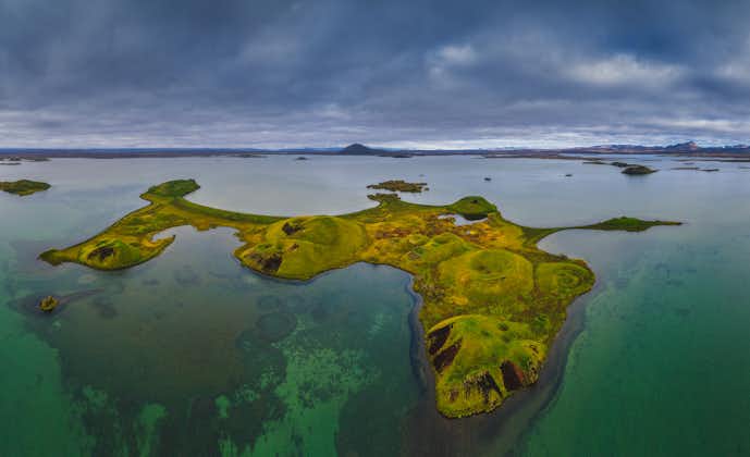 Lake Myvatn features lush pseudocraters in North Iceland.