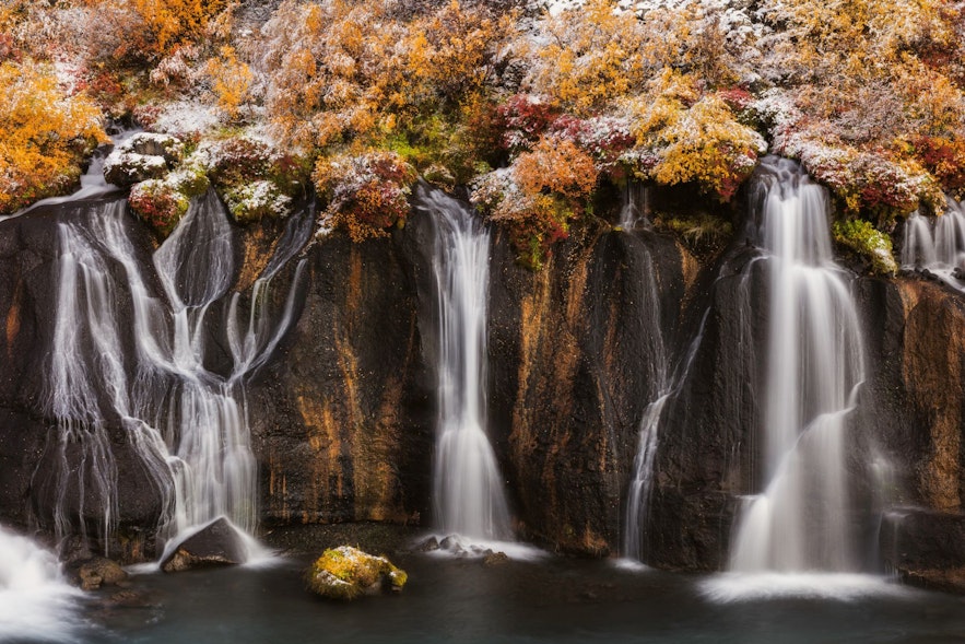 The Hraunfossar waterfalls in the Borgarfjordur fjord are stunning