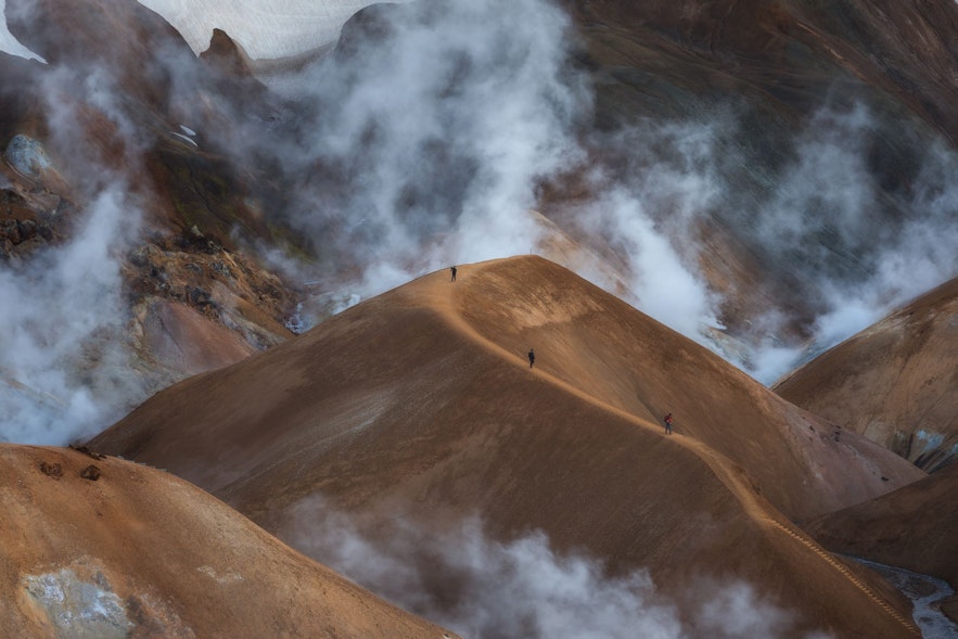 The Highlands of Iceland feature dramatic mountains and geothermal areas