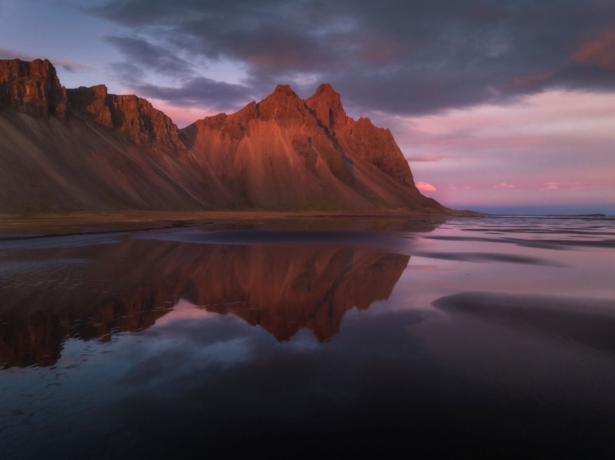 Vestrahorn is a dramatic mountain in the Southeast in Iceland