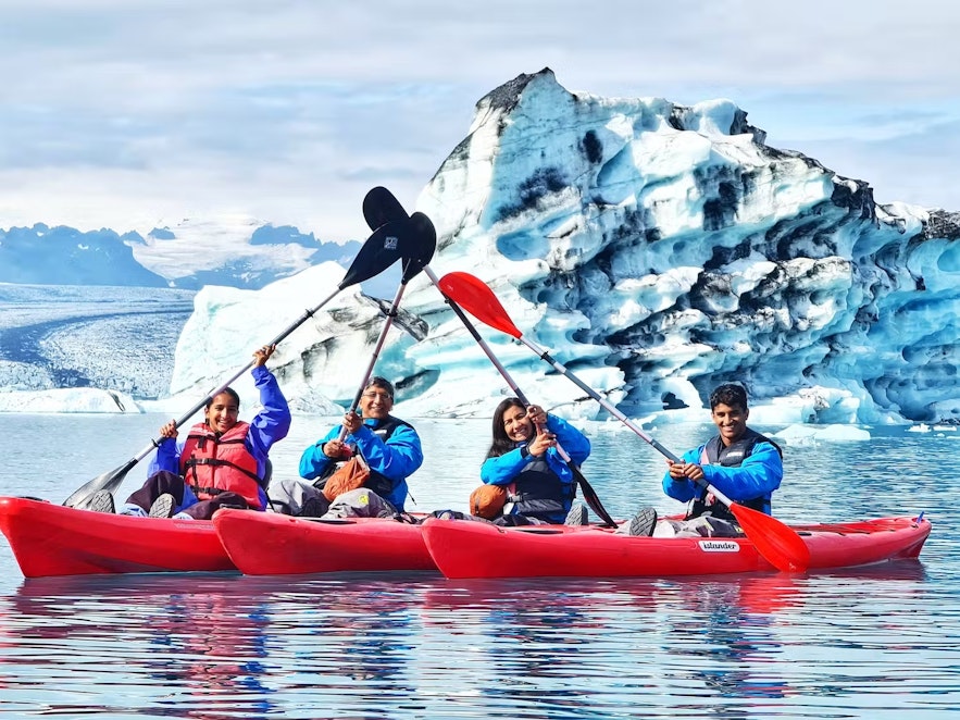 Kayaking on the Jokulsarlon glacier lagoon is a magical experience