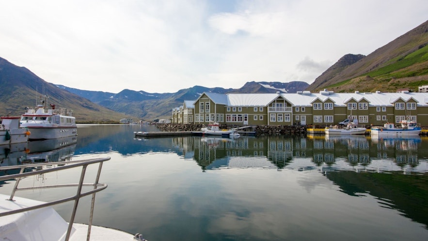 Siglufjordur in North Iceland, with mountains in the background.
