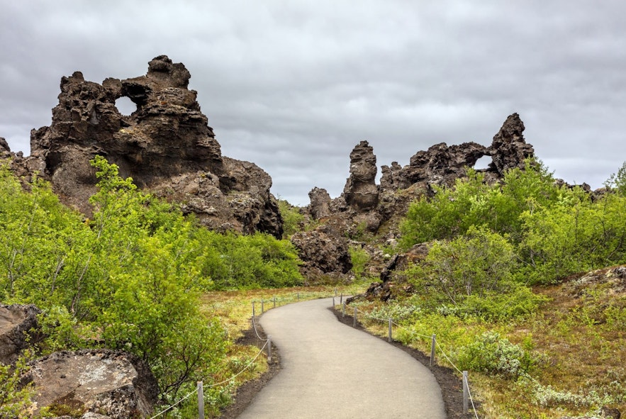 Dimmuborgir are a beautiful rock fortress in North Iceland