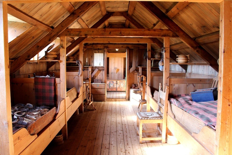 In traditional turf houses, Icelanders shared a sleeping and working space called Baðstofa