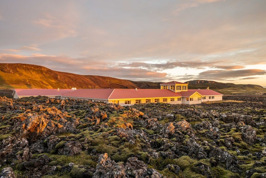The Northern Lights Inn is snuggled within a lava field.