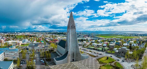 Hallgrimskirkja, a masterpiece in the heart of Reykjavik, capturing the city's beauty.