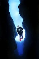 A person dives in the unique underwater world at the Silfra fissure in Thingvellir National Park.