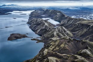 The spectacular highland lake of Langisjor in Iceland, photographed from above.