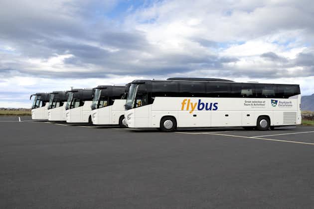 Boarding the Flybus for a swift 45-minute transfer from Keflavik Airport to Reykjavik – your hassle-free gateway to Icelandic wonders!