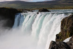 Godafoss waterfall in North Iceland has a wide cascade.