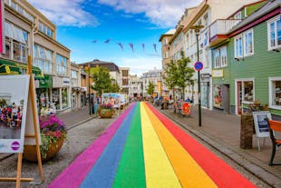 Reykjavik's 'Rainbow Road' has public artworks, bars, restaurants, and souvenir shops.